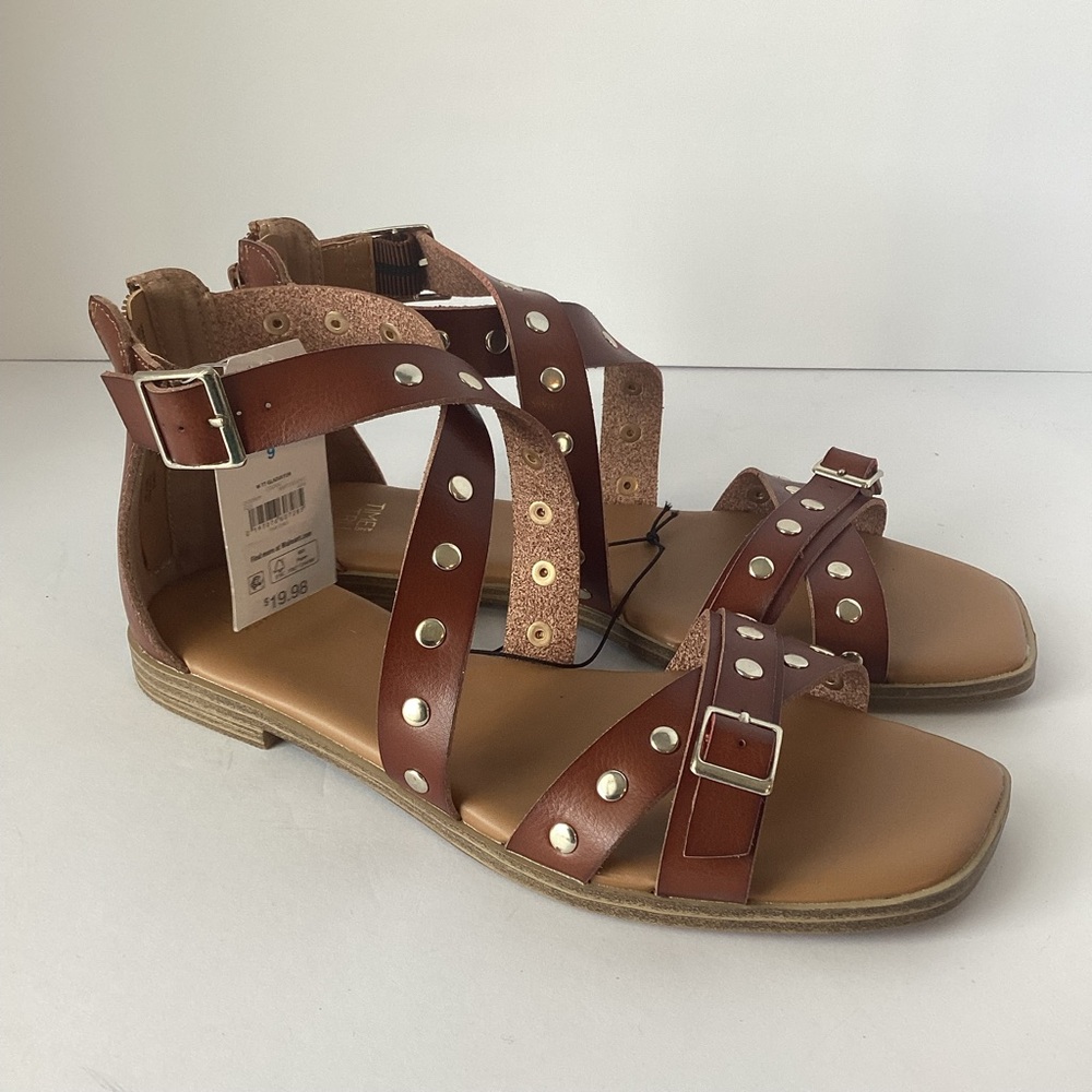 TIME AND TRU: cognac color, gladiator sandals, size 9